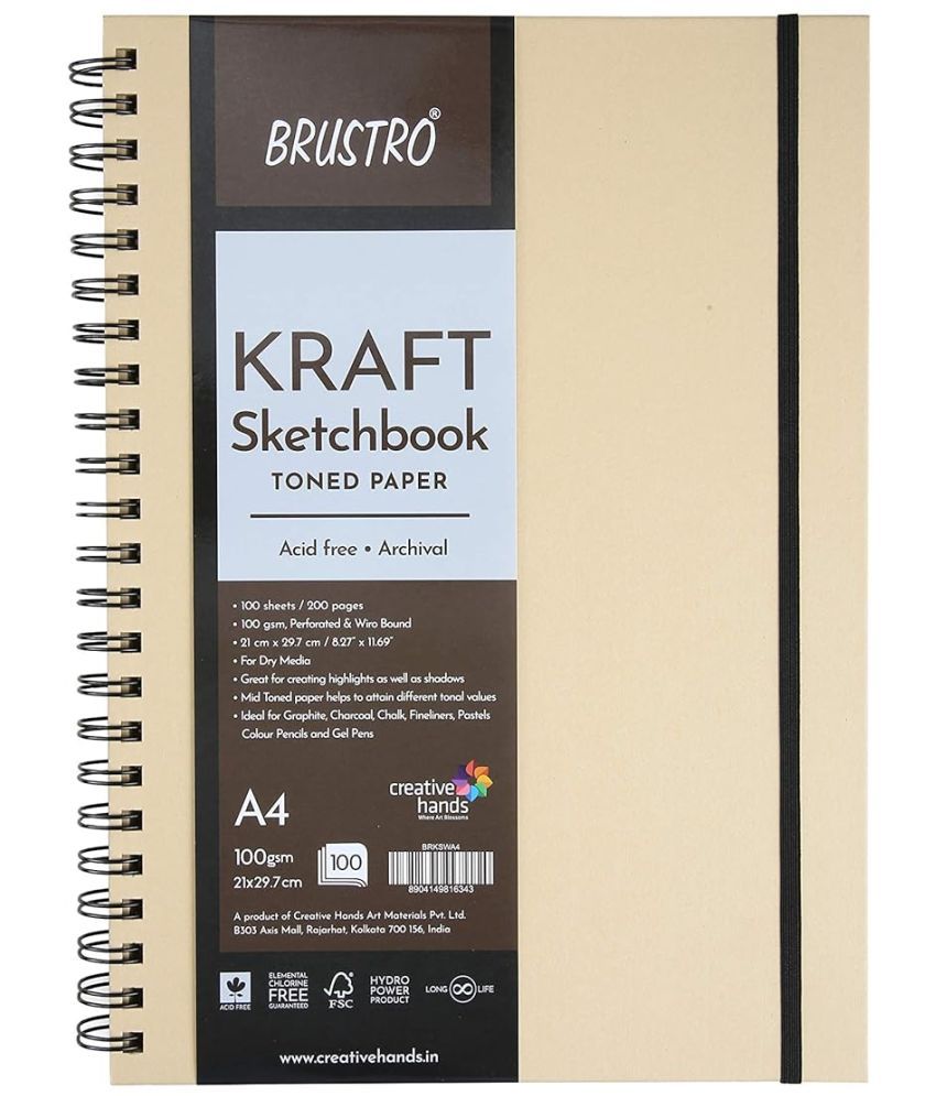     			Brustro Toned Paper - Kraft Sketchbook, Wiro Bound, Size A4, 100GSM. (100 Sheets) 200 Pages