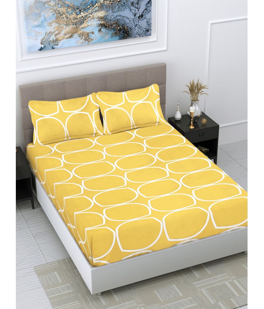     			FABINALIV Poly Cotton Abstract 1 Double Bedsheet with 2 Pillow Covers - Yellow