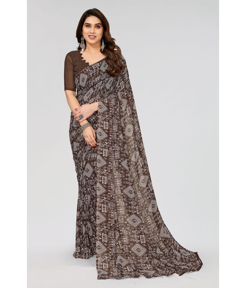     			Kashvi Sarees Georgette Printed Saree With Blouse Piece - Brown ( Pack of 1 )