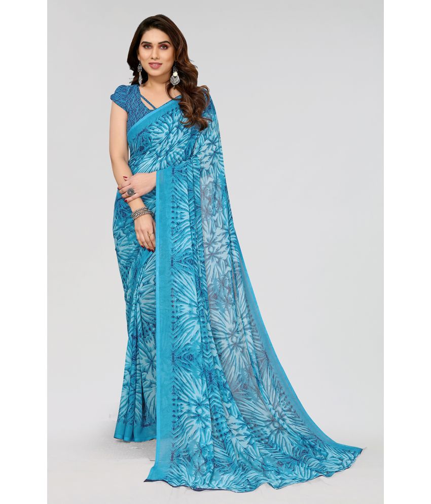     			Kashvi Sarees Georgette Printed Saree With Blouse Piece - LightBLue ( Pack of 1 )