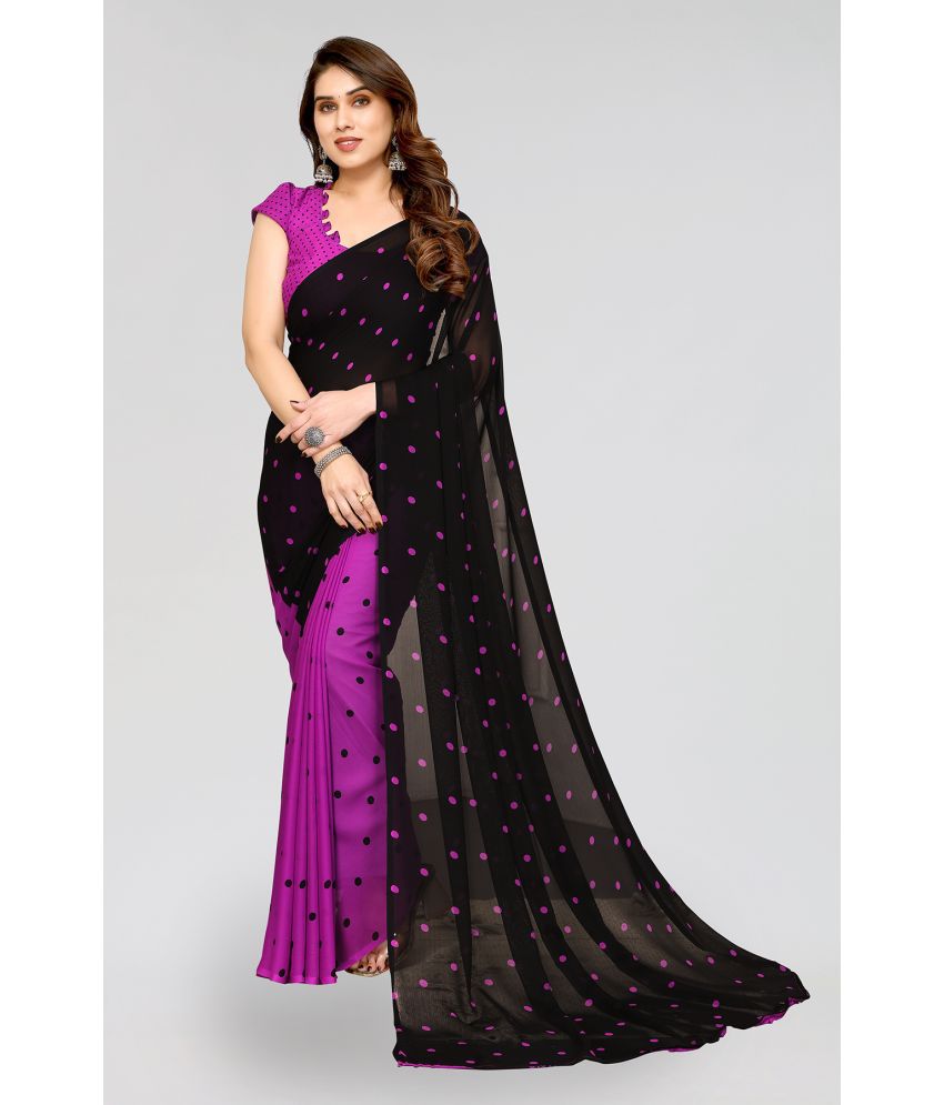     			Kashvi Sarees Georgette Printed Saree With Blouse Piece - Purple ( Pack of 1 )