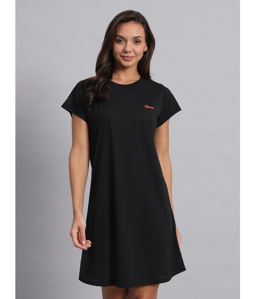     			OBAAN Cotton Blend Solid Knee Length Women's T-shirt Dress - Black ( Pack of 1 )