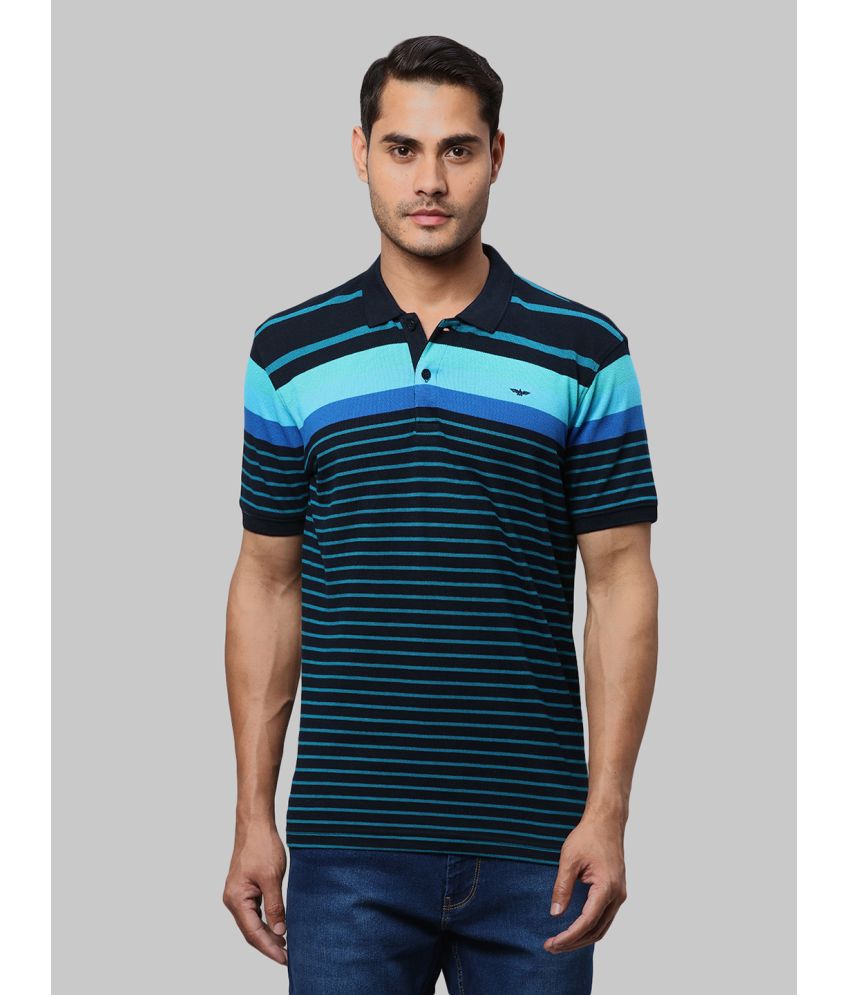     			Park Avenue Cotton Blend Slim Fit Striped Half Sleeves Men's Polo T Shirt - Blue ( Pack of 1 )