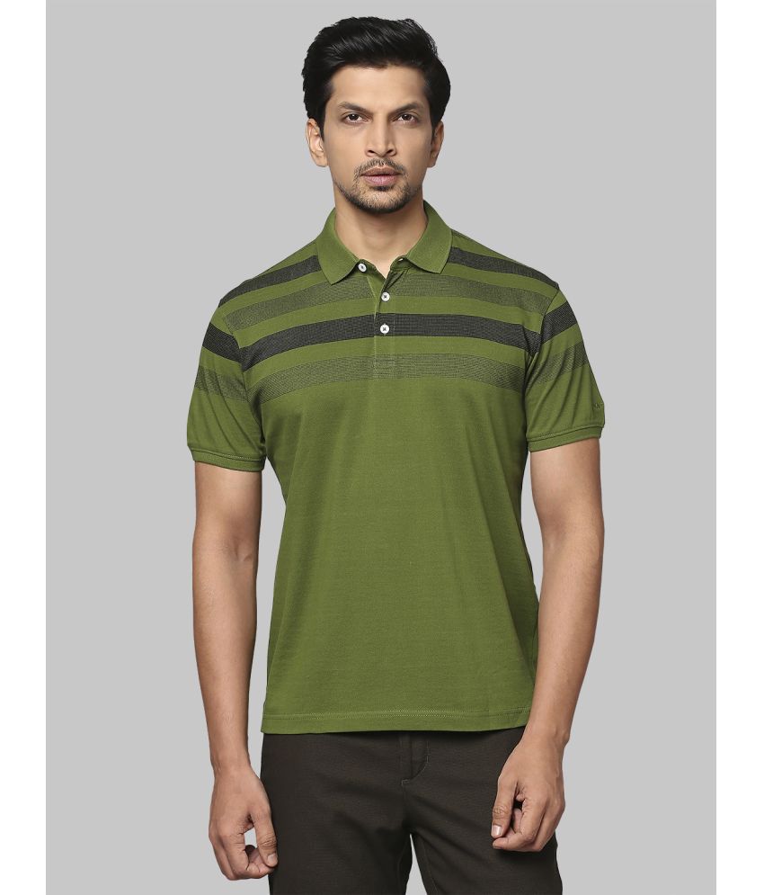     			Park Avenue Cotton Slim Fit Striped Half Sleeves Men's Polo T Shirt - Green ( Pack of 1 )
