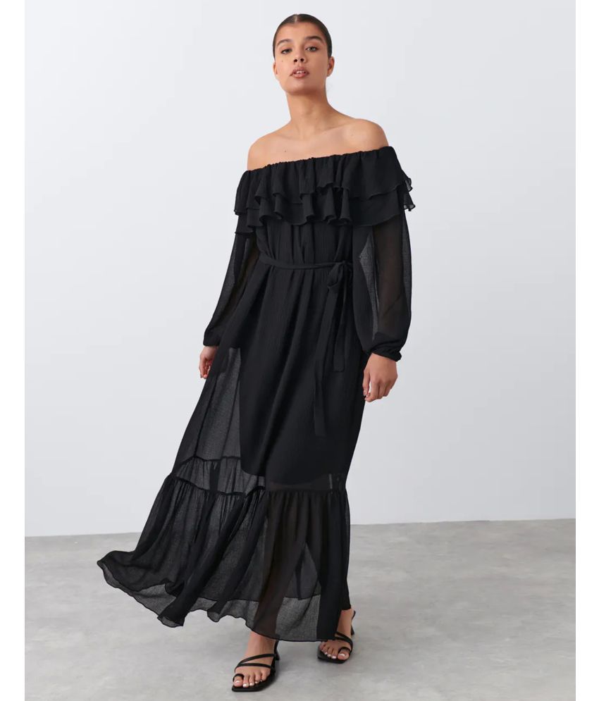     			Selvia Georgette Solid Full Length Women's Empire Dress - Black ( Pack of 1 )