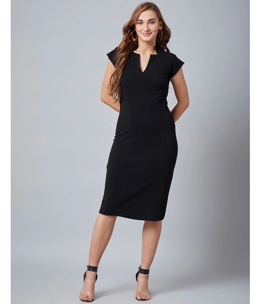     			Selvia Lycra Solid Knee Length Women's Bodycon Dress - Black ( Pack of 1 )