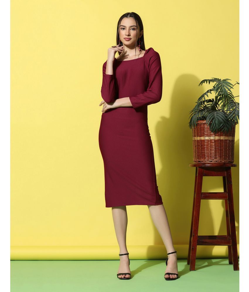     			Selvia Lycra Solid Knee Length Women's Bodycon Dress - Maroon ( Pack of 1 )