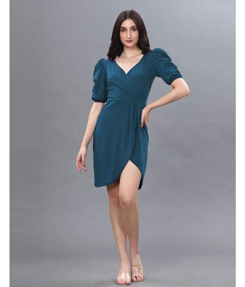     			Selvia Lycra Solid Midi Women's Wrap Dress - Teal ( Pack of 1 )