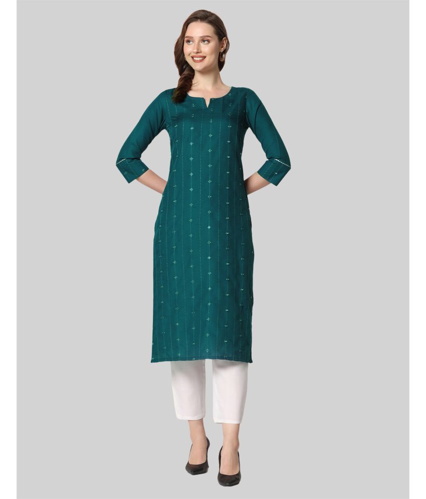    			Skylee Cotton Blend Embroidered Straight Women's Kurti - Teal ( Pack of 1 )