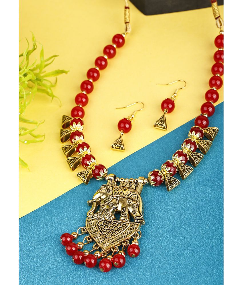     			Sunhari Jewels Red Alloy Necklace Set ( Pack of 1 )