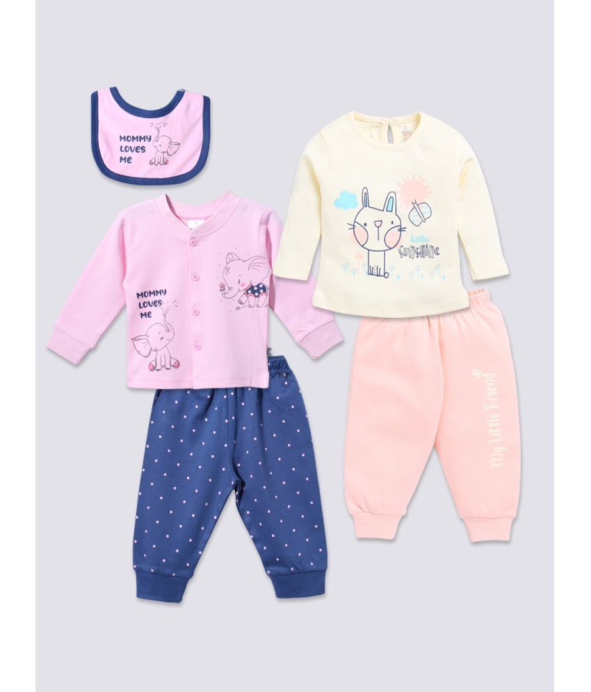     			TINYO Cream Cotton Baby Girl Top & Trouser ( Pack of 2 )