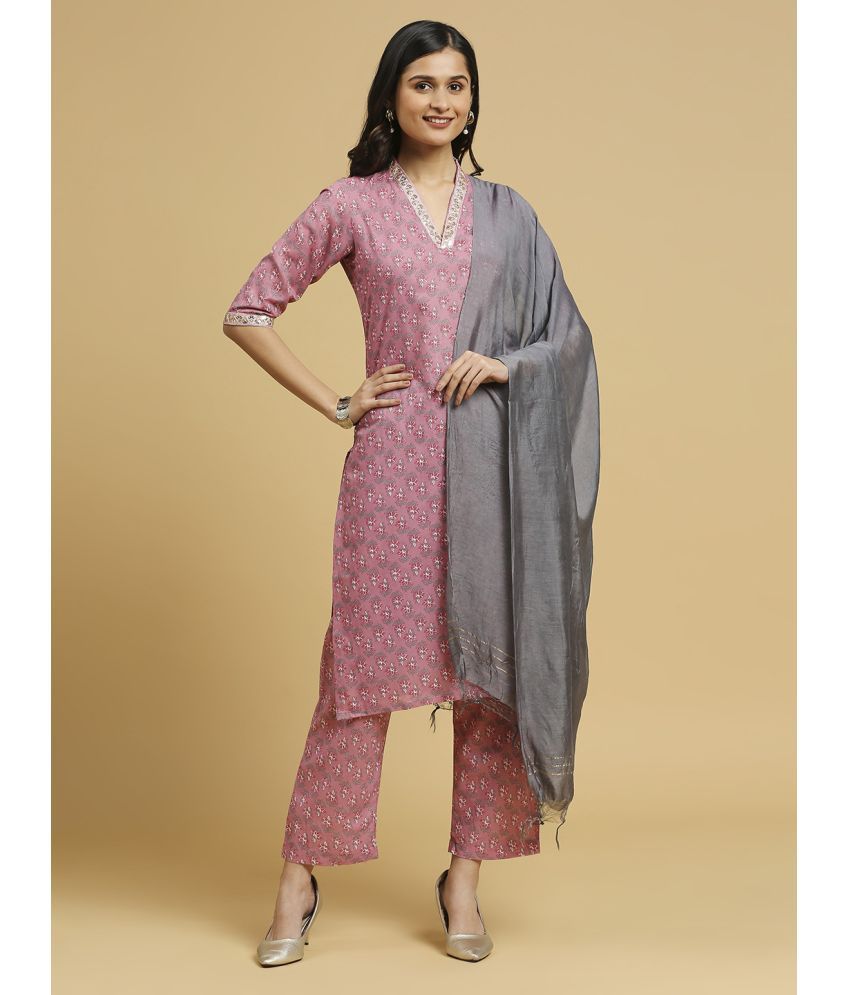     			gufrina Cotton Printed Kurti With Pants Women's Stitched Salwar Suit - Pink ( Pack of 1 )