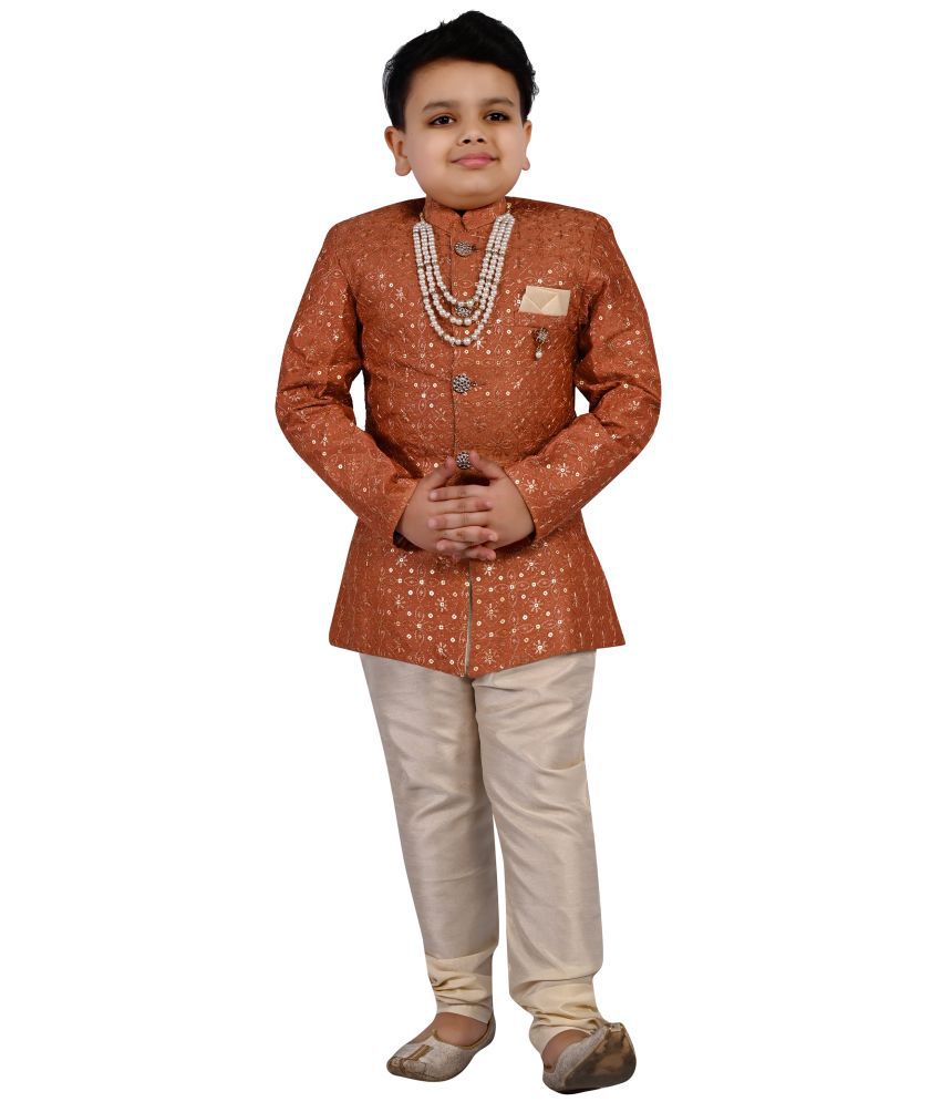     			Arshia Fashions Peach Silk Blend Boys Indo Western Sherwani & Churidar Set ( Pack of 1 )