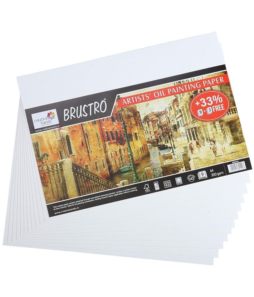    			Brustro Artists Oil Painting Paper 300 Gsm A4 (Pack Of 9 + 3 Free Sheets)