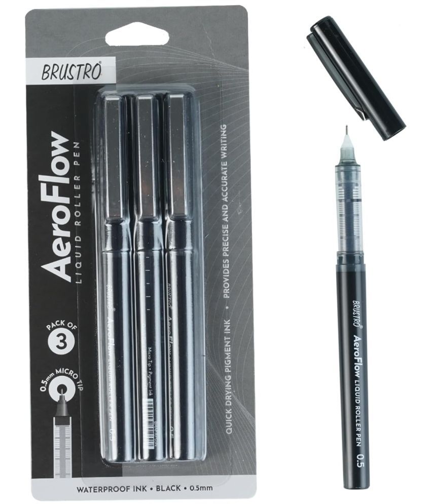     			BRUSTRO AeroFlow Liquid Ink Rollerball Pens 0.5 Micro Tip Set of 3 (Black Ink)