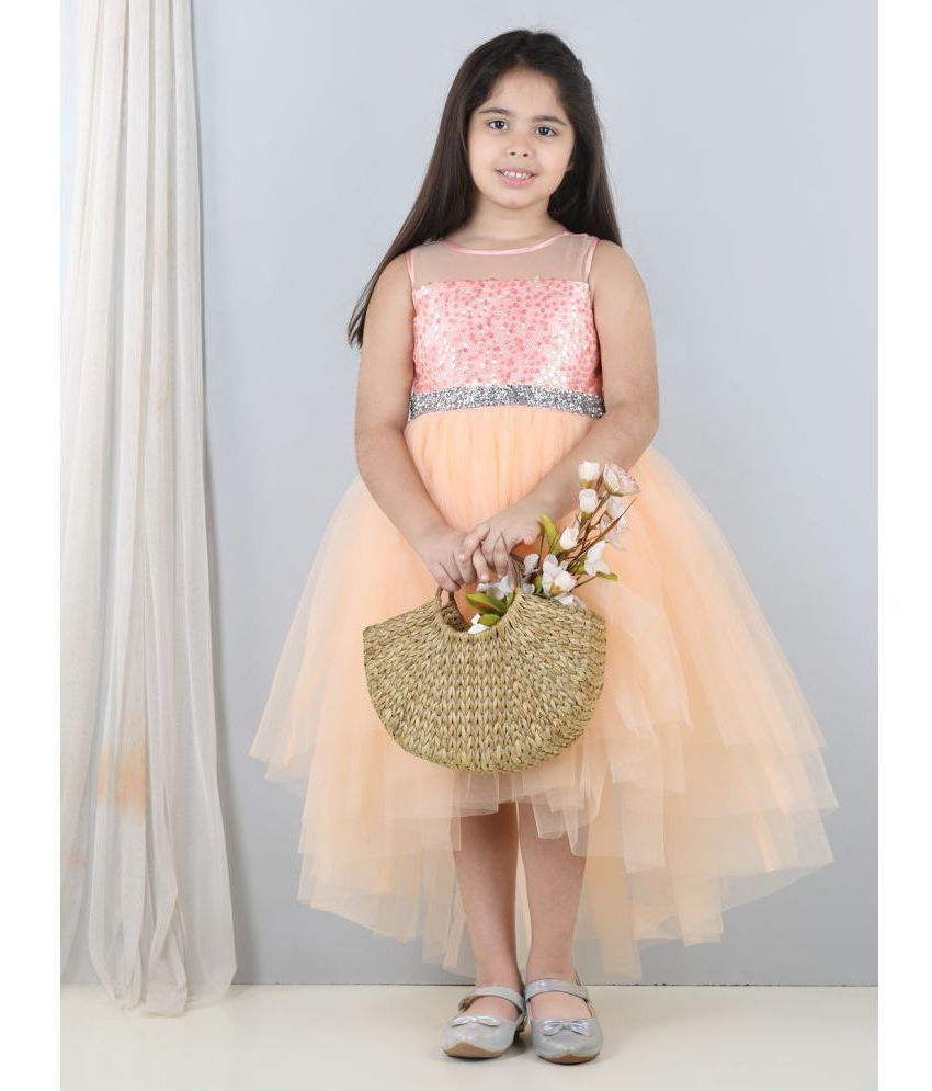     			Toy Balloon Kids Peach Net Girls Asymmetric Dress ( Pack of 1 )