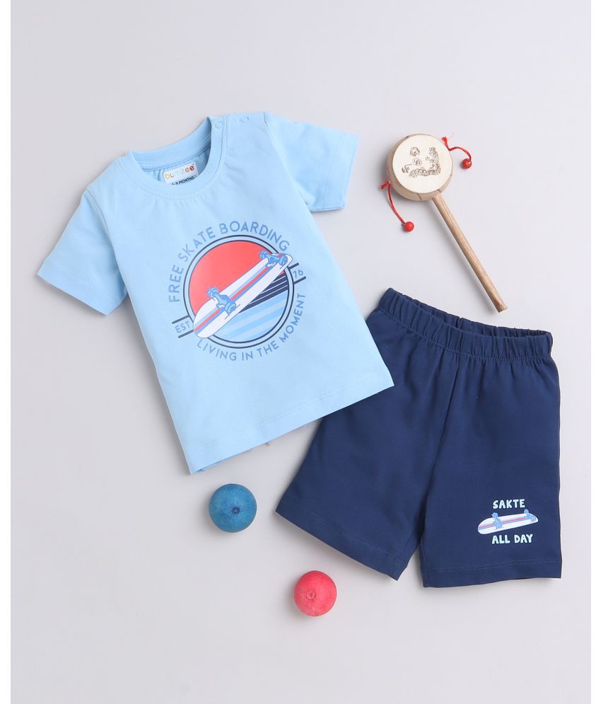     			BUMZEE Sky Blue & Navy Boys Half Sleeves T-Shirt & Short Set Age - 6-9 Months