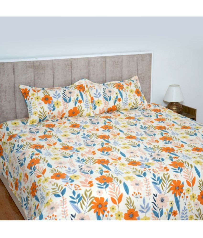     			Glaxomas Glace Cotton Floral 1 Double King Size Bedsheet with 2 Pillow Covers - Orange