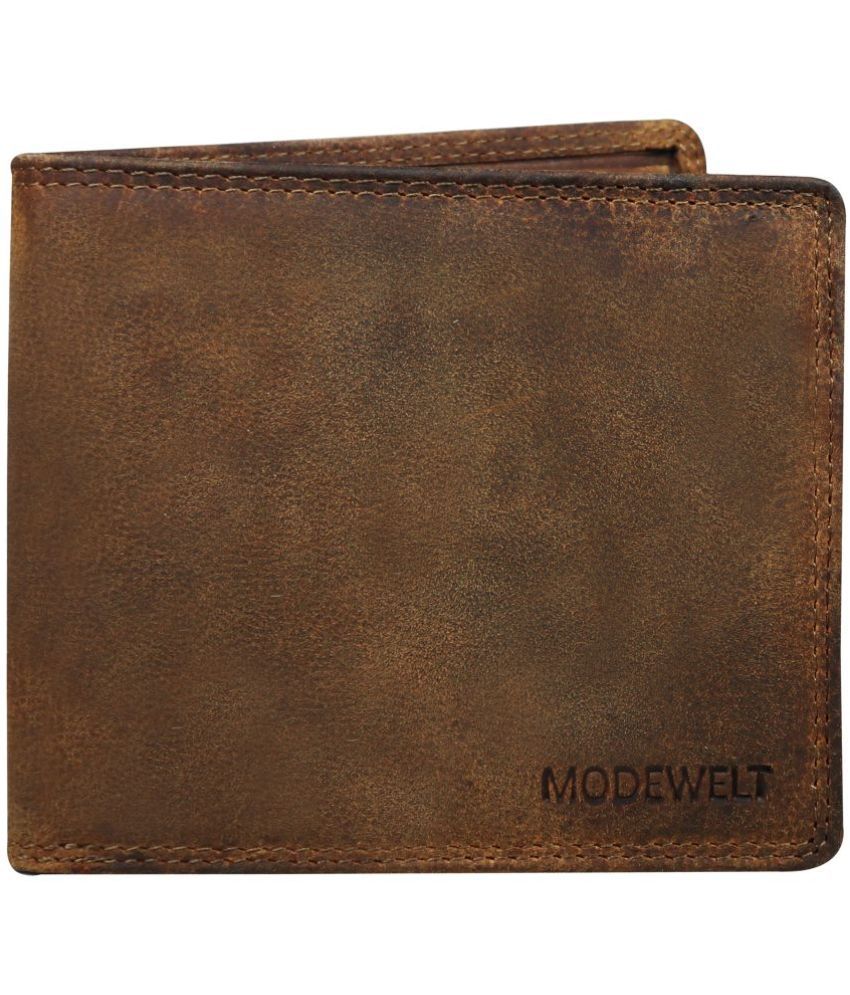     			MODEWELT Brown Leather Men's Two Fold Wallet ( Pack of 1 )