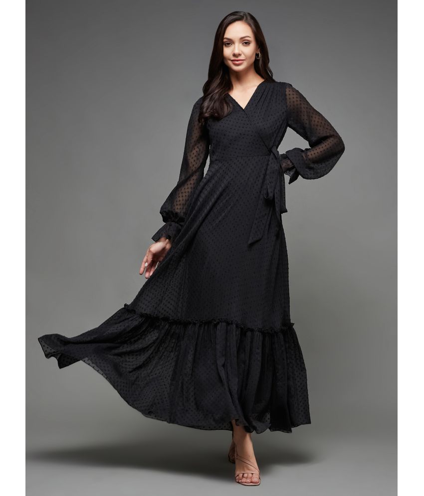     			Miss Chase Chiffon Self Design Full Length Women's Gown - Black ( Pack of 1 )