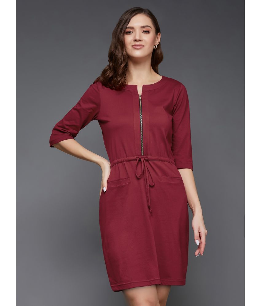     			Miss Chase Cotton Blend Solid Above Knee Women's Shift Dress - Maroon ( Pack of 1 )