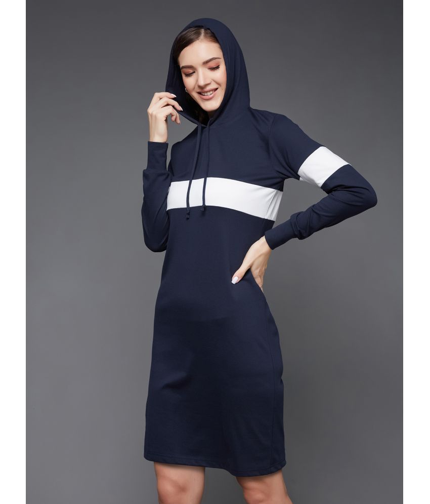     			Miss Chase Cotton Blend Striped Above Knee Women's Shift Dress - Navy ( Pack of 1 )