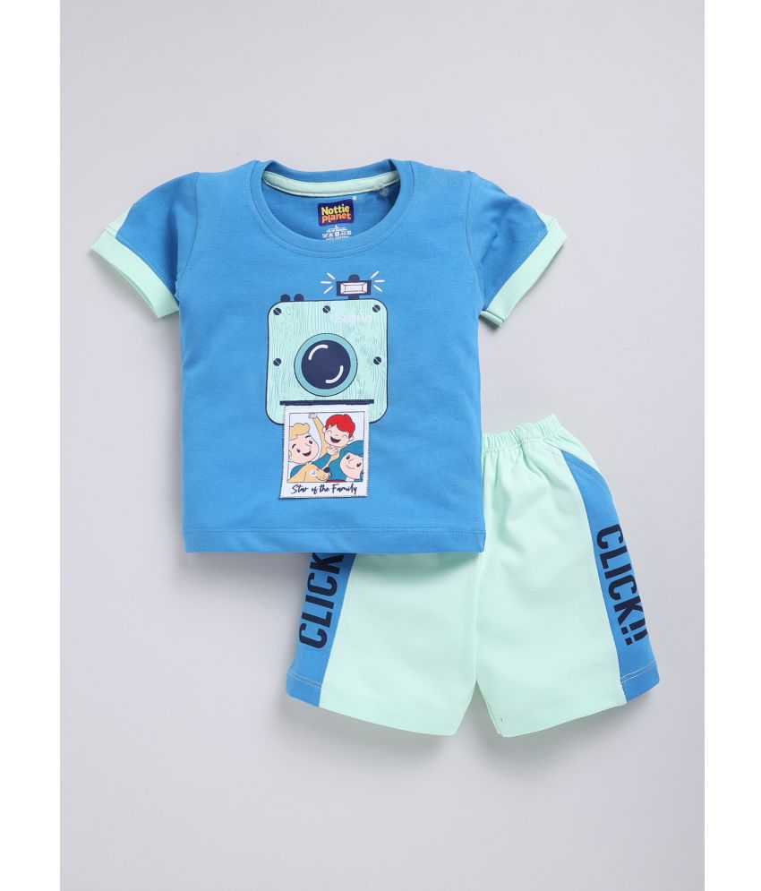     			Nottie planet Blue Cotton Boys T-Shirt & Shorts ( Pack of 1 )