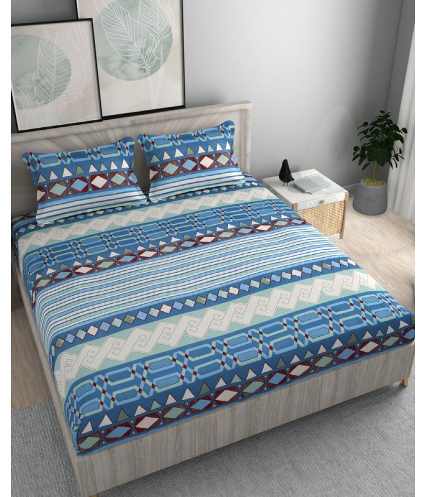     			STAR TEX Microfiber Abstract 1 Double King Size Bedsheet with 2 Pillow Covers - Blue