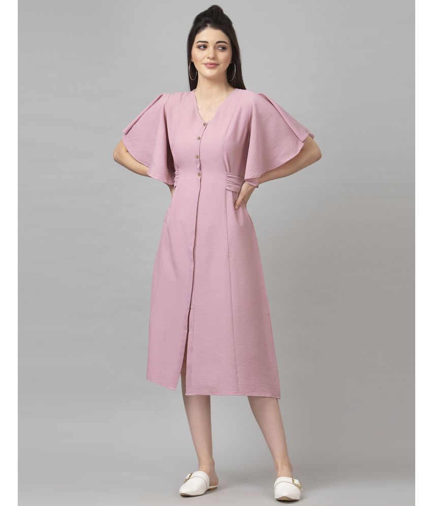     			Selvia Chiffon Solid Knee Length Women's Cut Out Dress - Pink ( Pack of 1 )