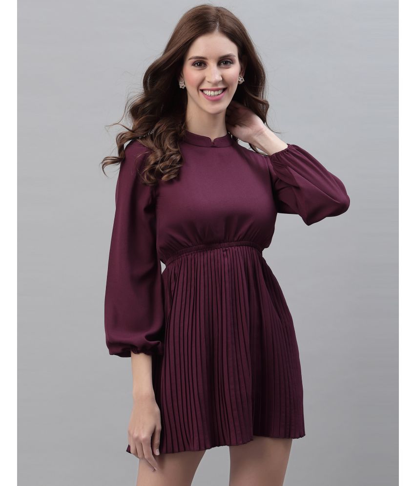     			Selvia Cotton Blend Solid Mini Women's Fit & Flare Dress - Wine ( Pack of 1 )