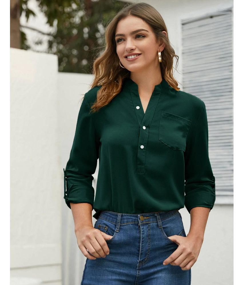     			Selvia Green Crepe Women's Shirt Style Top ( Pack of 1 )