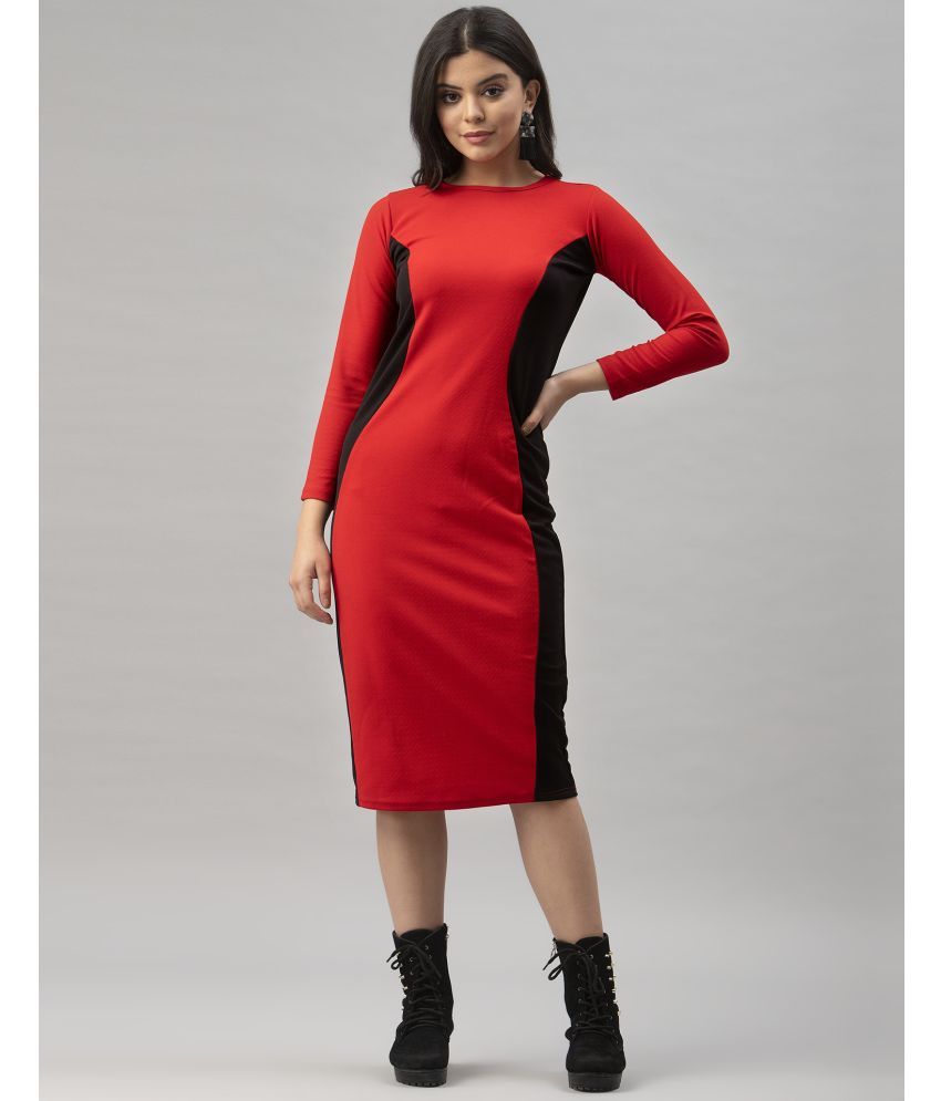     			Selvia Lycra Solid Knee Length Women's Bodycon Dress - Red ( Pack of 1 )