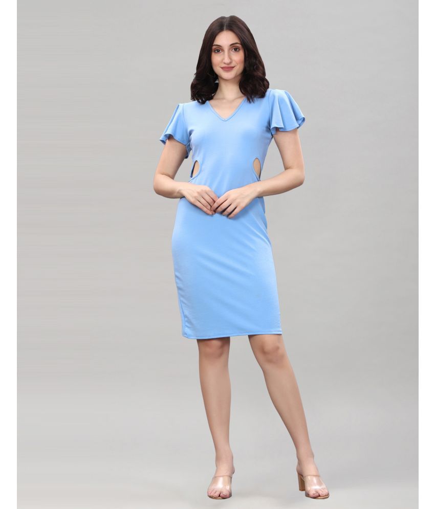     			Selvia Lycra Solid Midi Women's Bodycon Dress - Light Blue ( Pack of 1 )