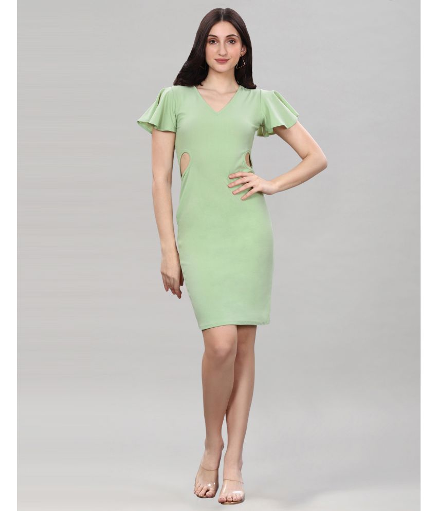     			Selvia Lycra Solid Midi Women's Bodycon Dress - Lime Green ( Pack of 1 )