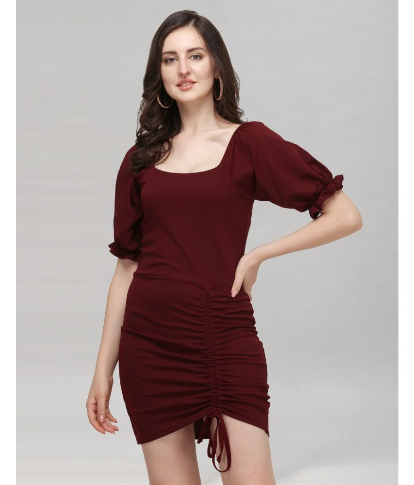     			Selvia Lycra Solid Mini Women's Bodycon Dress - Maroon ( Pack of 1 )