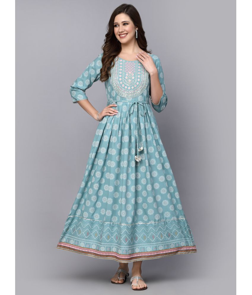     			Stylum Rayon Printed Anarkali Women's Kurti - Blue ( Pack of 1 )