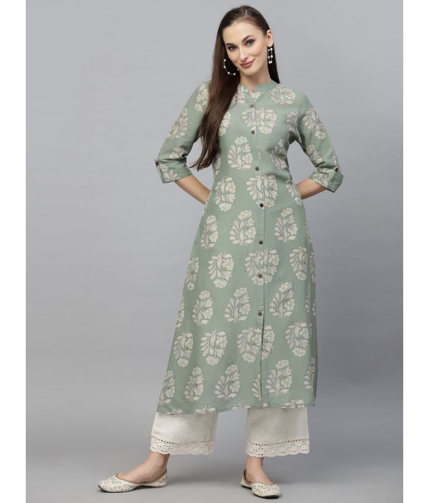     			Stylum Rayon Printed Front Slit Women's Kurti - Green ( Pack of 1 )