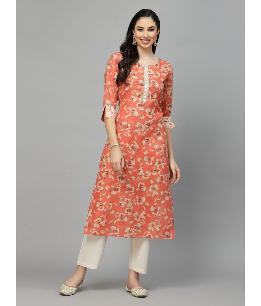     			Stylum Viscose Blend Printed Straight Women's Kurti - Peach ( Pack of 1 )