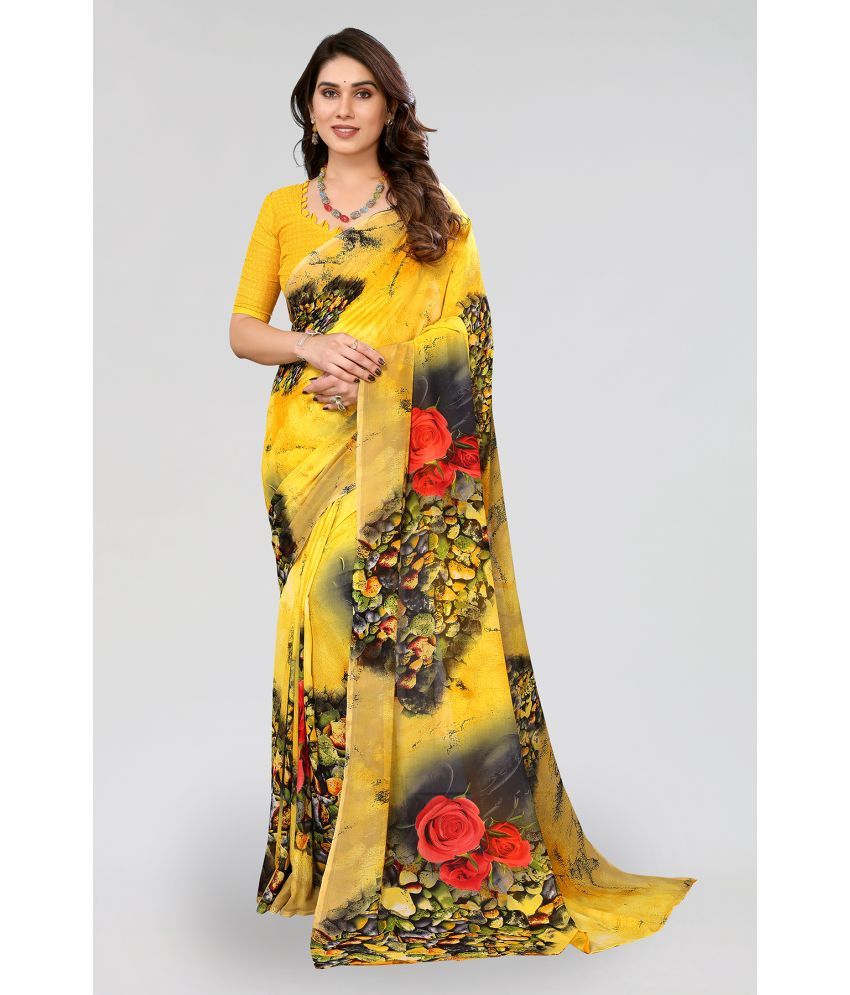     			ANAND SAREES Georgette Printed Saree With Blouse Piece - Yellow ( Pack of 1 )