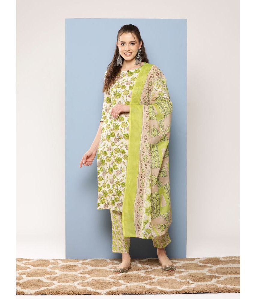     			Aarika Cotton Printed Kurti With Pants Women's Stitched Salwar Suit - Green ( Pack of 1 )