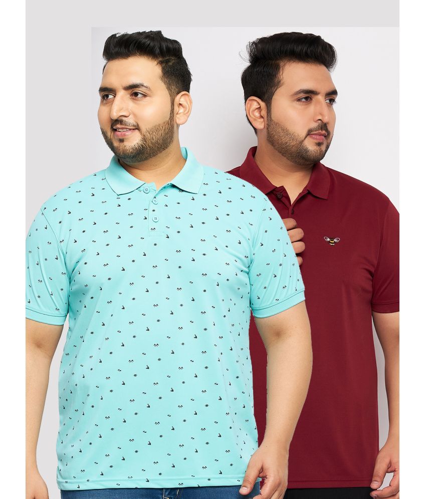     			Auxamis Pack of 2 Cotton Blend Regular Fit Printed Half Sleeves Men's Polo T Shirt ( Aqua )