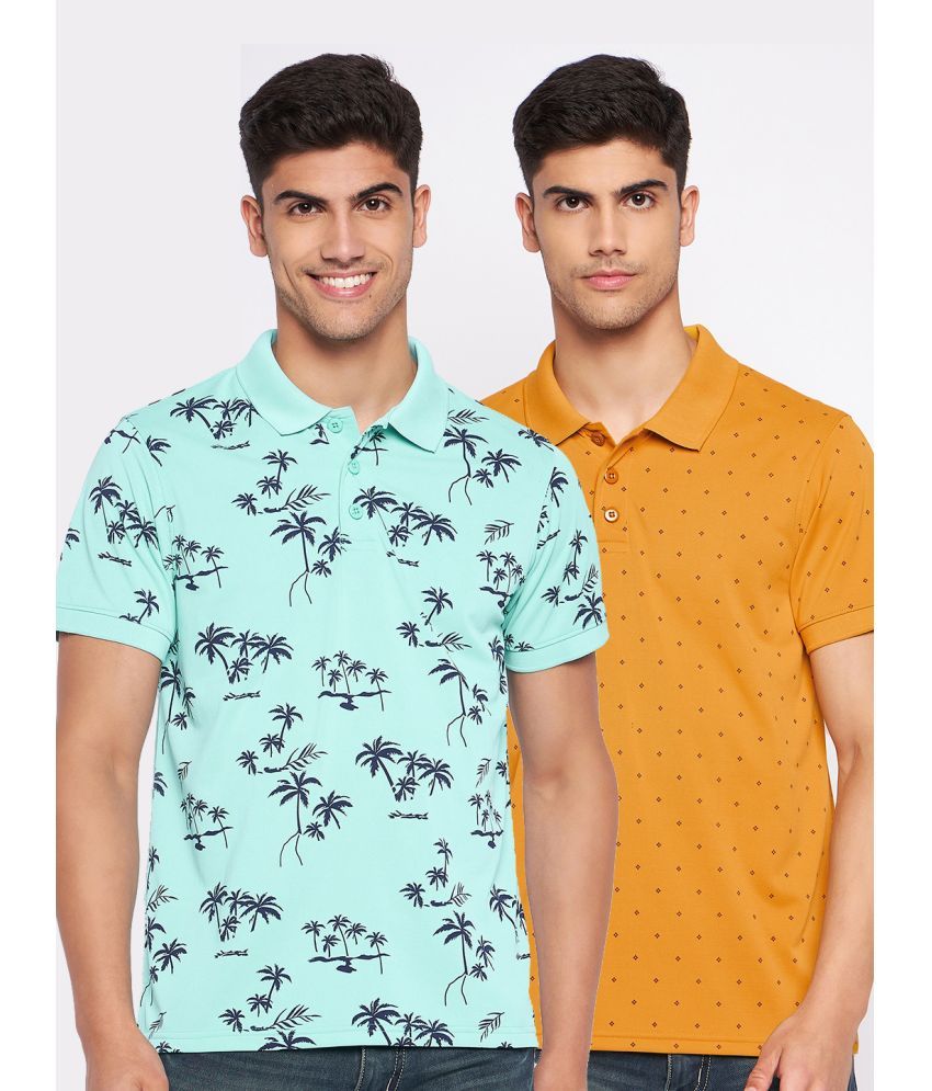     			Auxamis Cotton Blend Regular Fit Printed Half Sleeves Men's Polo T Shirt - Aqua ( Pack of 2 )