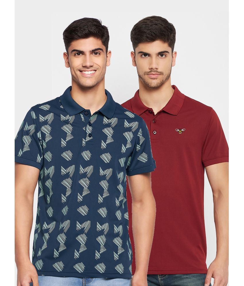     			Auxamis Cotton Blend Regular Fit Printed Half Sleeves Men's Polo T Shirt - Navy Blue ( Pack of 2 )