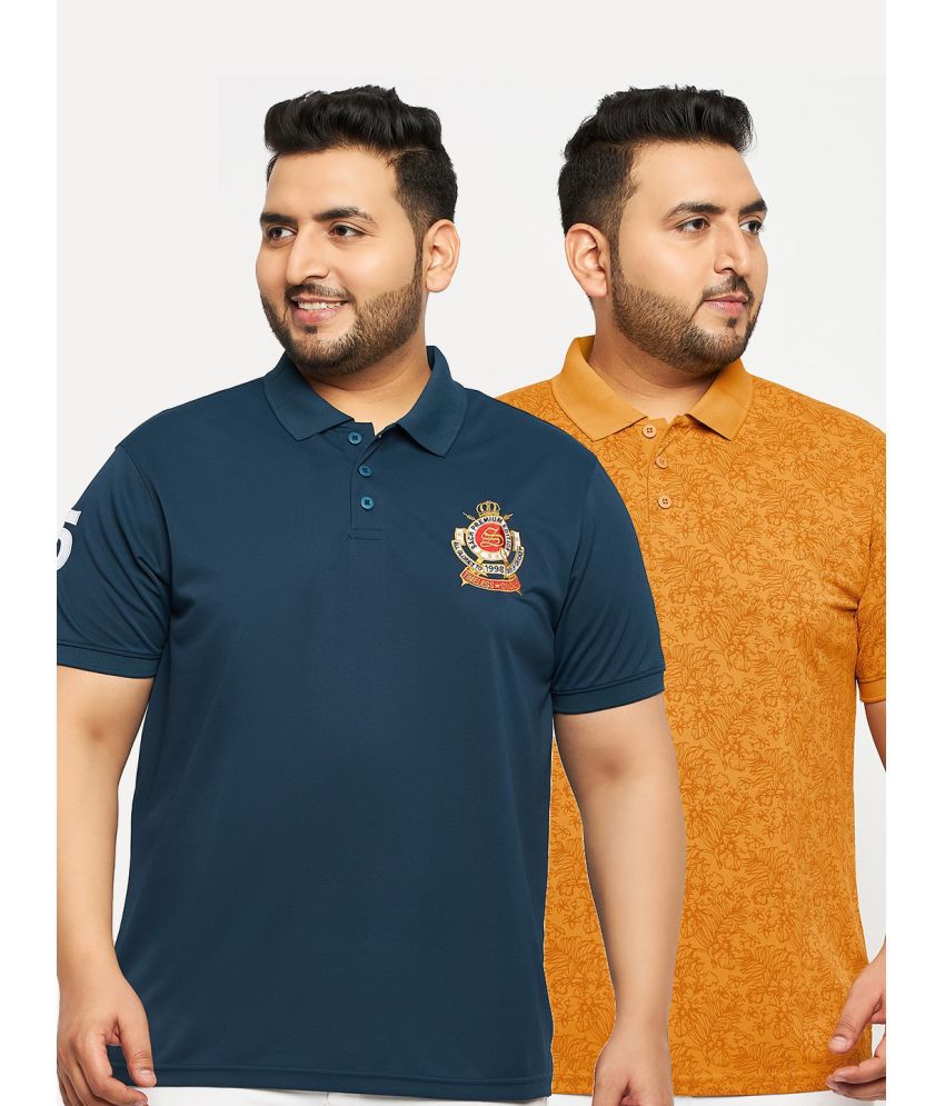     			Auxamis Cotton Blend Regular Fit Embroidered Half Sleeves Men's Polo T Shirt - Navy ( Pack of 2 )