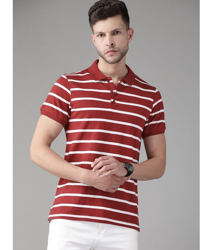     			Auxamis Cotton Blend Regular Fit Striped Half Sleeves Men's Polo T Shirt - Maroon ( Pack of 1 )