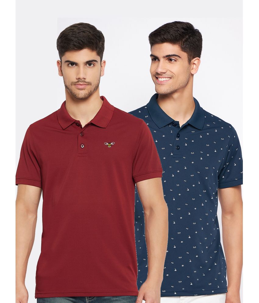     			Auxamis Cotton Blend Regular Fit Solid Half Sleeves Men's Polo T Shirt - Maroon ( Pack of 2 )