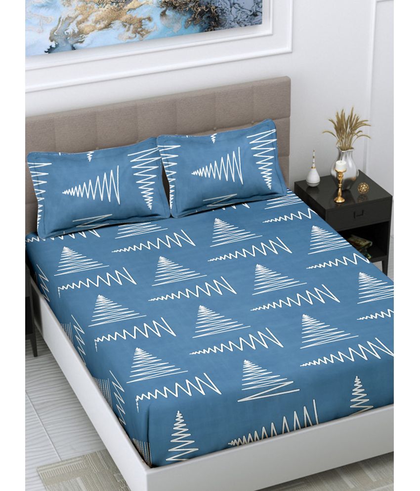     			FABINALIV Poly Cotton Abstract 1 Double Bedsheet with 2 Pillow Covers - Blue