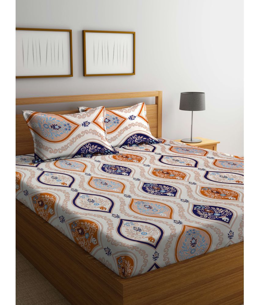     			FABINALIV Poly Cotton Ethnic 1 Double Bedsheet with 2 Pillow Covers - Cream
