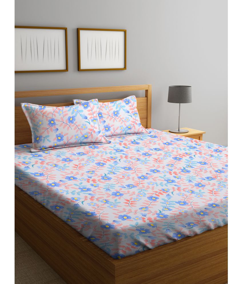     			FABINALIV Poly Cotton Floral 1 Double Bedsheet with 2 Pillow Covers - Peach