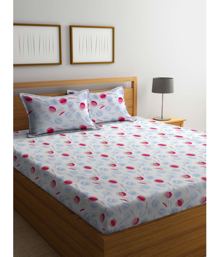     			FABINALIV Poly Cotton Floral 1 Double Bedsheet with 2 Pillow Covers - Multicolor